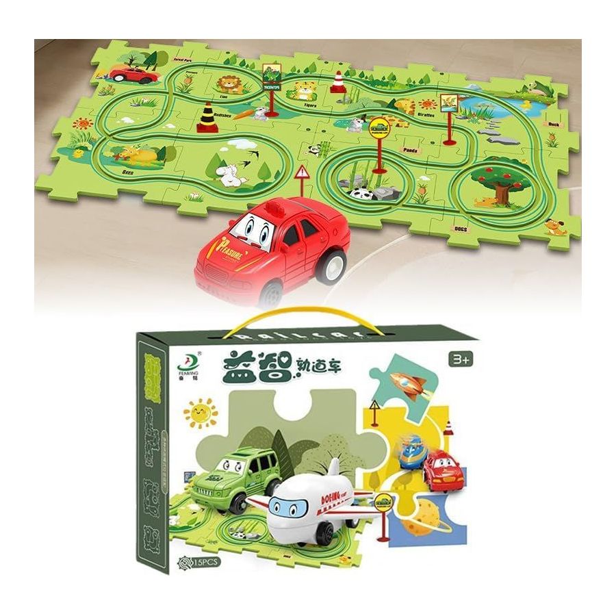 Traseu auto copii, pista 15 piese, masini...