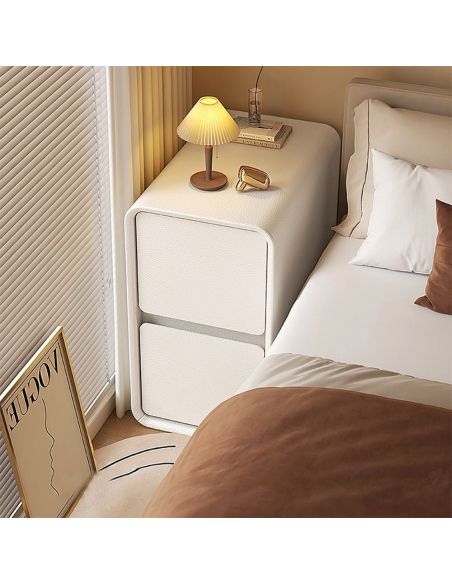 Noptiera lemn masiv si piele, noptiera alba, Elastix