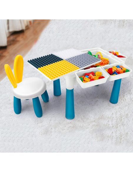 Masa tip lego pentru copii + 1 scaunel + 186 cuburi si 4 cutii depozitare, masa lego ajustabila, masuta activitati