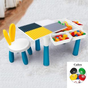 Masa tip lego pentru copii + 1 scaunel + 162 cuburi si 4 cutii depozitare, masa lego ajustabila, masuta activitati