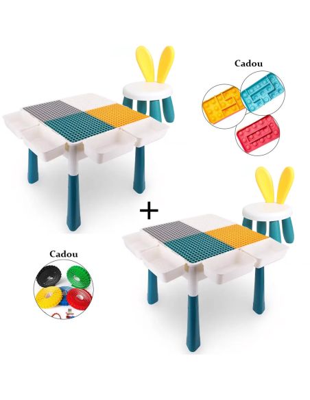 Set 2 mese tip lego pentru copii + 1 scaunel + 186 cuburi si 4 cutii depozitare, masa lego ajustabila, masuta activitati