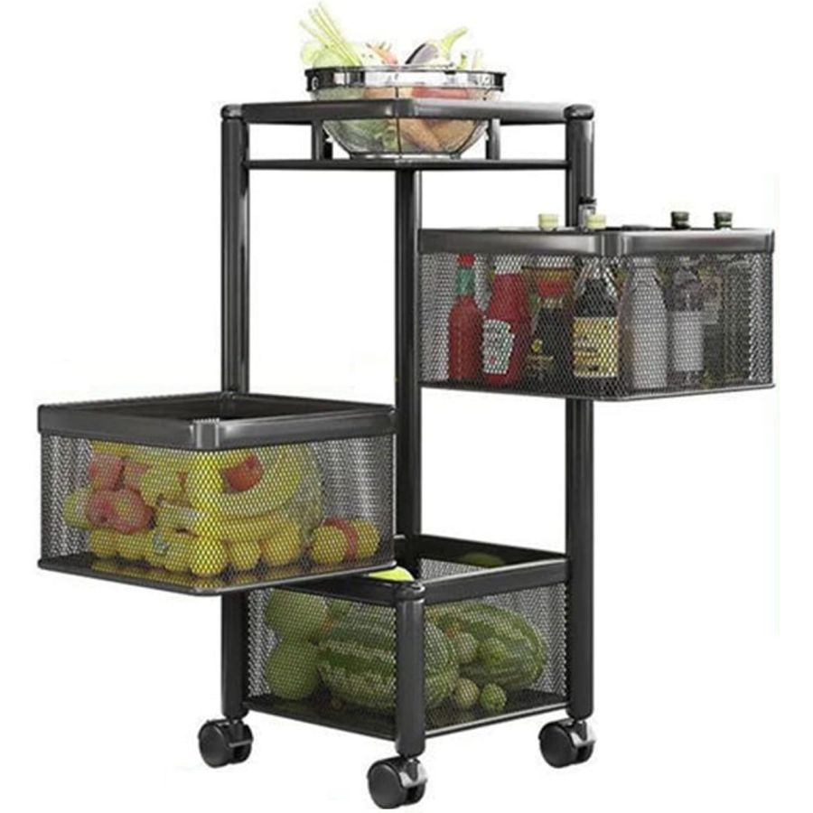 Raft patrat metalic 3 niveluri Pantry Pro, organizator bucatarie, Elastix