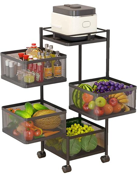 Raft metalic patrat 4 niveluri Pantry Pro, troller bucatarie, organizator bucatarie, Elastix