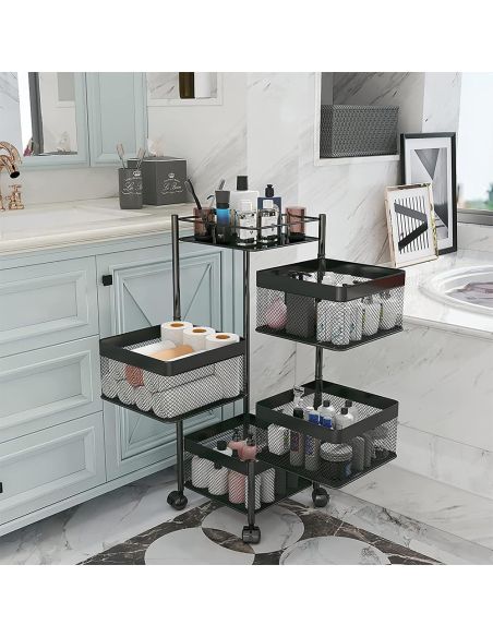 Raft metalic patrat 4 niveluri Pantry Pro, troller bucatarie, organizator bucatarie, Elastix