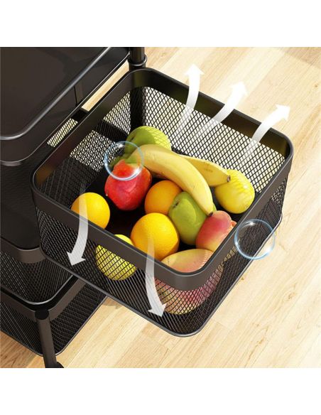 Raft metalic patrat 4 niveluri Pantry Pro, troller bucatarie, organizator bucatarie, Elastix