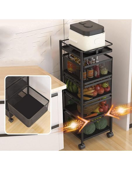 Raft metalic patrat 4 niveluri Pantry Pro, troller bucatarie, organizator bucatarie, Elastix