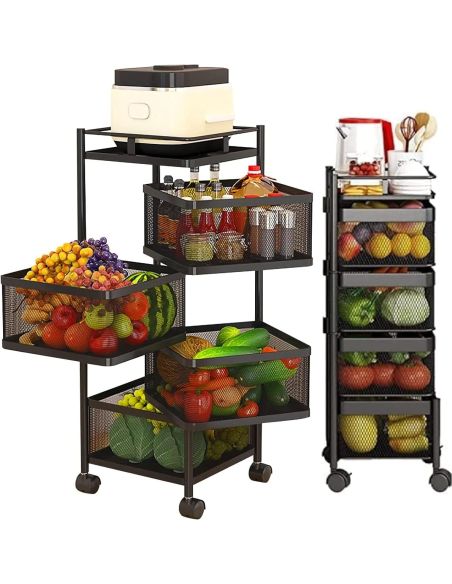 Raft metalic patrat 4 niveluri Pantry Pro, troller bucatarie, organizator bucatarie, Elastix