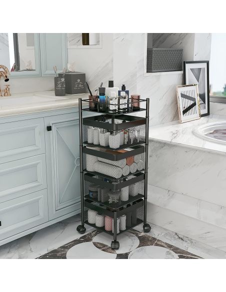 Raft metalic patrat 4 niveluri Pantry Pro, troller bucatarie, organizator bucatarie, Elastix