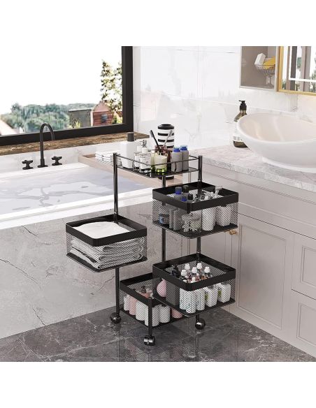 Raft metalic patrat 4 niveluri Pantry Pro, troller bucatarie, organizator bucatarie, Elastix