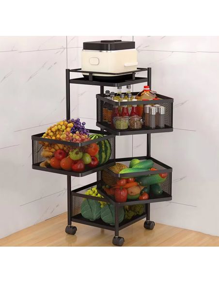 Raft metalic patrat 4 niveluri Pantry Pro, troller bucatarie, organizator bucatarie, Elastix