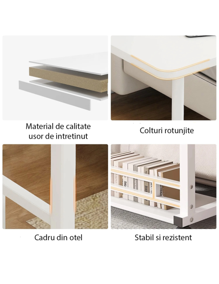 Birou 60 cm reglabil MDF, birou cu roti, masa reglabila, Elastix