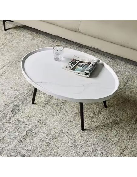 Masuta din lemn pentru cafea, masa living alb marmura, Elastix