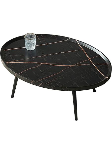Masuta din lemn pentru cafea, masa living negru marmura, Elastix