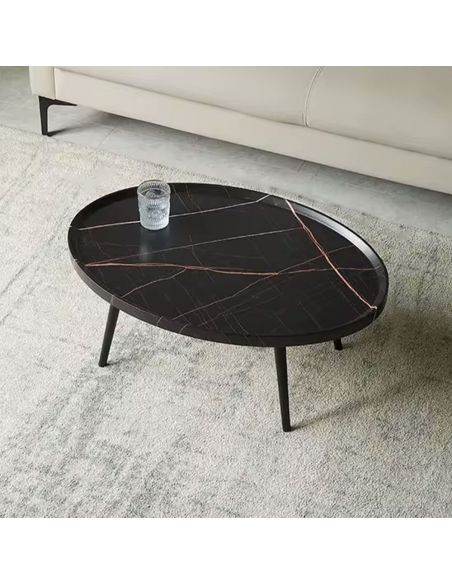 Masuta din lemn pentru cafea, masa living negru marmura, Elastix