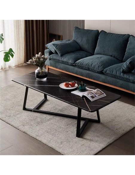 Masa cafea, masa neagra dreptunghiulara living, Elastix