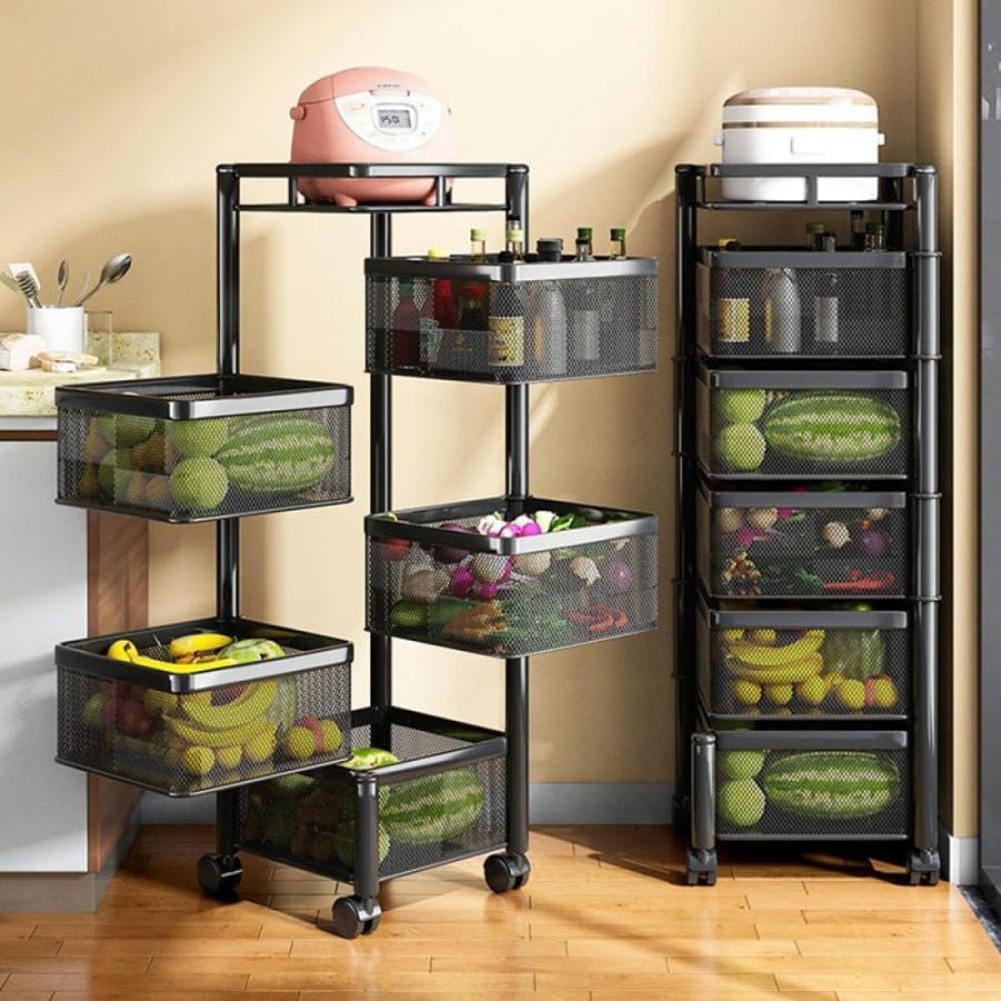 Raft metalic patrat 5 niveluri Pantry Pro, troller bucatarie, organizator bucatarie, Elastix