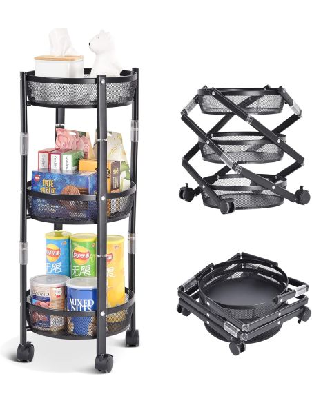 Raft metalic pliabil 3 etaje Pantry Pro, organizator bucatarie, Elastix