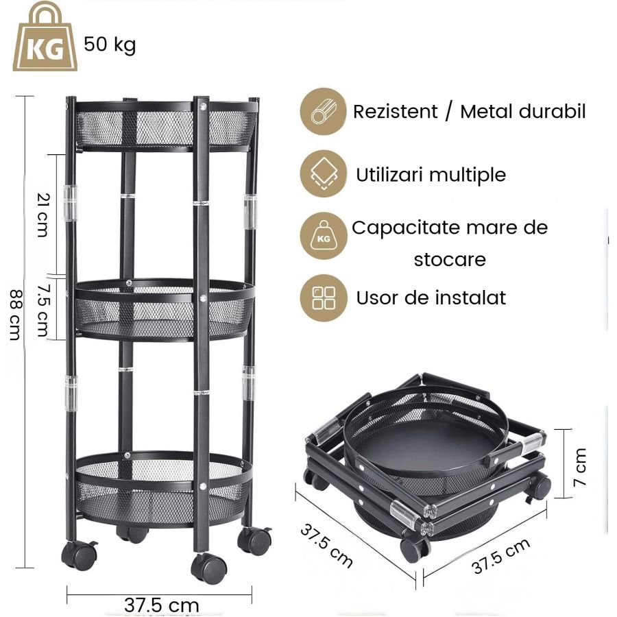 Raft metalic pliabil 3 etaje Pantry Pro,...