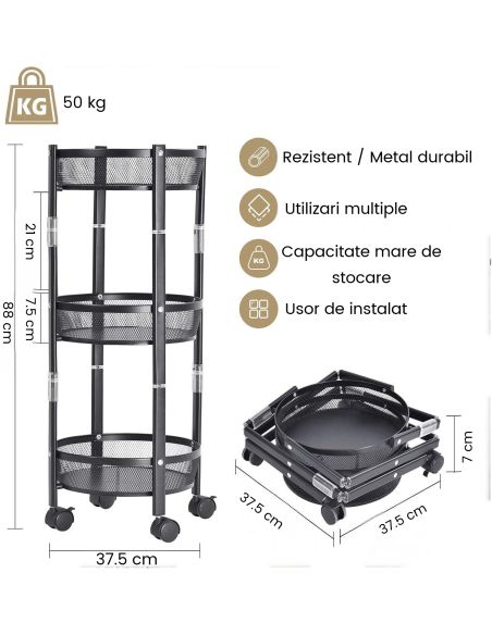 Raft metalic pliabil 3 etaje Pantry Pro, organizator bucatarie, Elastix