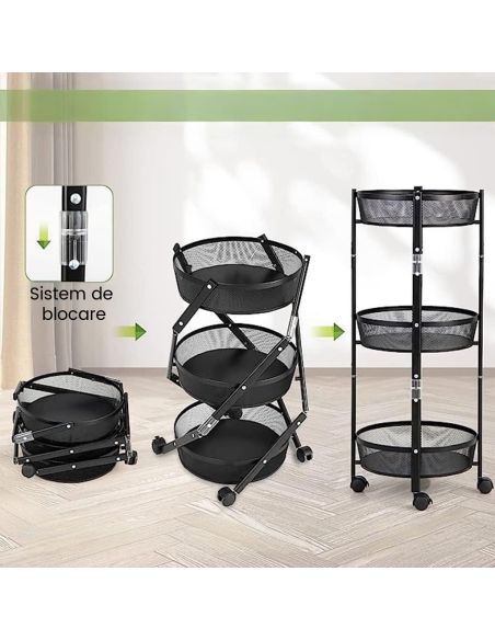 Raft metalic pliabil 3 etaje Pantry Pro, organizator bucatarie, Elastix