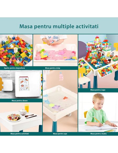 Masa pentru copii, masuta activitati cu 4 cutii pentru depozitare, Elastix
