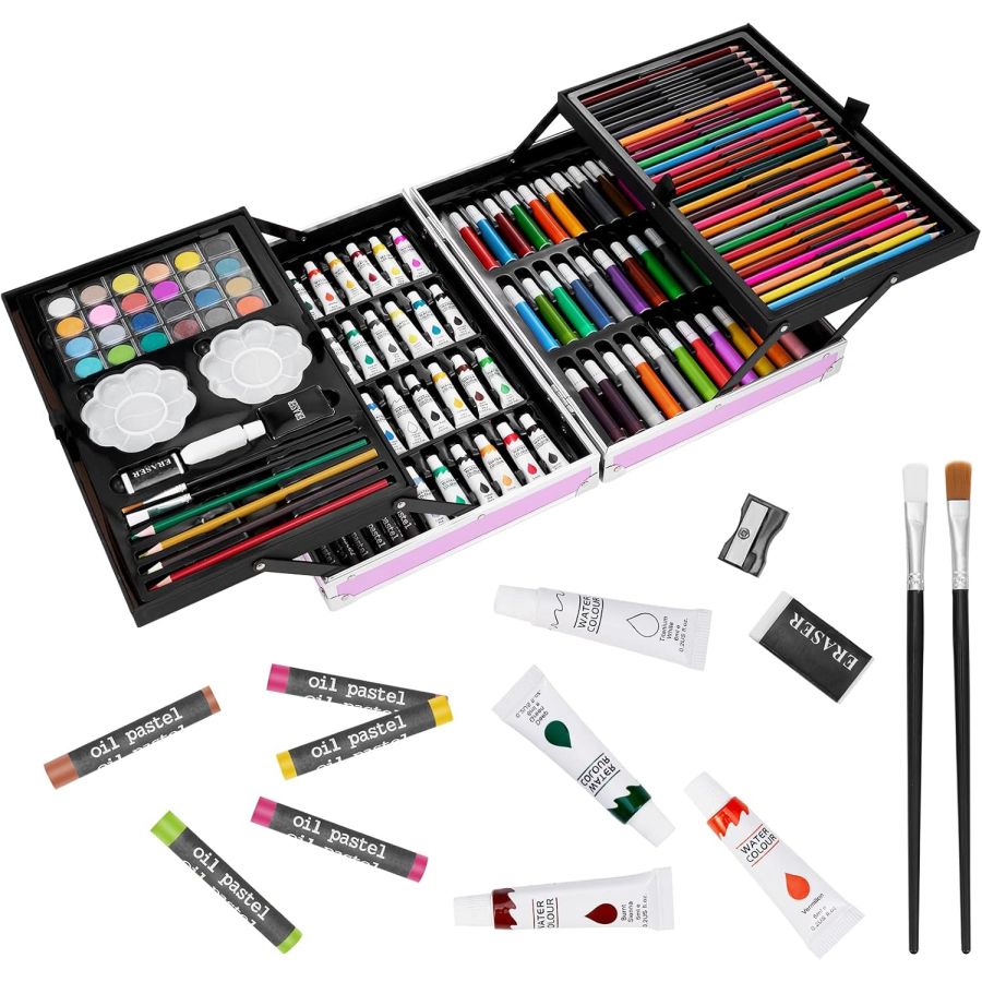 Trusa roz metalica desen 145 piese, set desen...