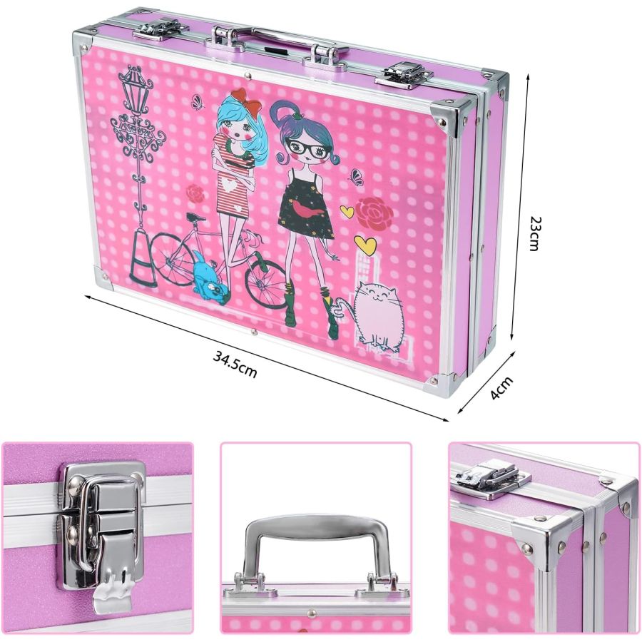 Trusa roz metalica desen 145 piese, set desen...