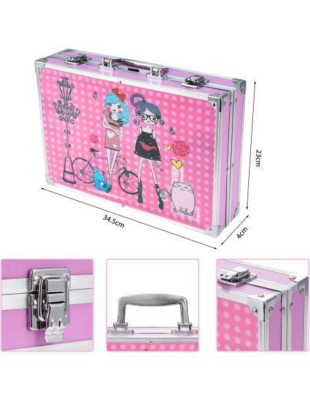 Trusa roz metalica desen 145 piese, set desen si pictura, Elastix