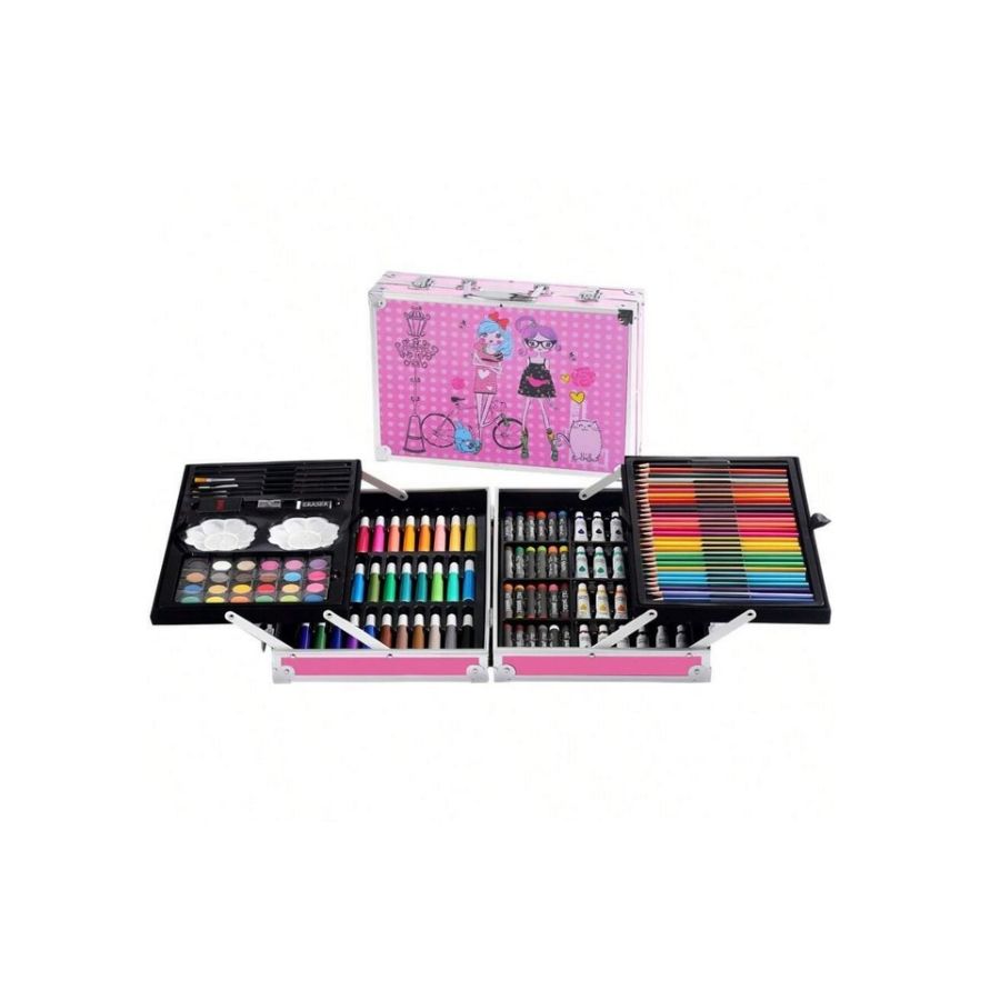 Trusa roz metalica desen 145 piese, set desen...