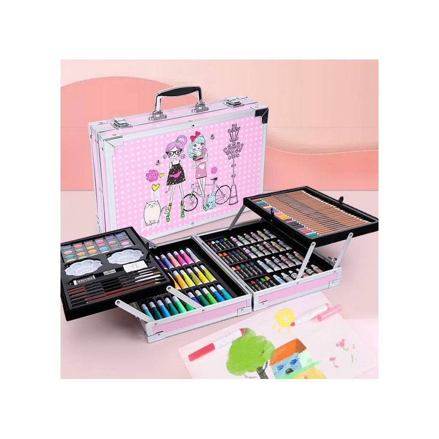 Trusa roz metalica desen 145 piese, set desen...