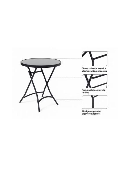 Masa pliabila 80 cm, masa blat sticla securizata, Elastix