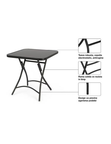 Masa patrata pliabila 60 cm, masa blat sticla securizata, Elastix