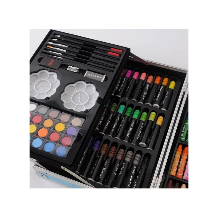 Trusa albastra metalica desen 145 piese, set...