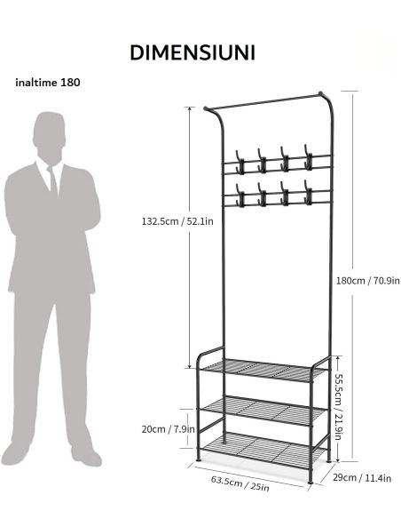 Cuier metalic cu rafturi pentru pantofi si finisaje rotunjite
