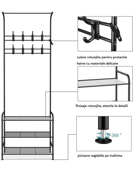 Cuier metalic cu rafturi pentru pantofi si finisaje rotunjite