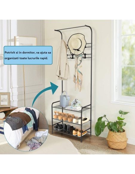 Cuier metalic cu rafturi pentru pantofi si finisaje rotunjite