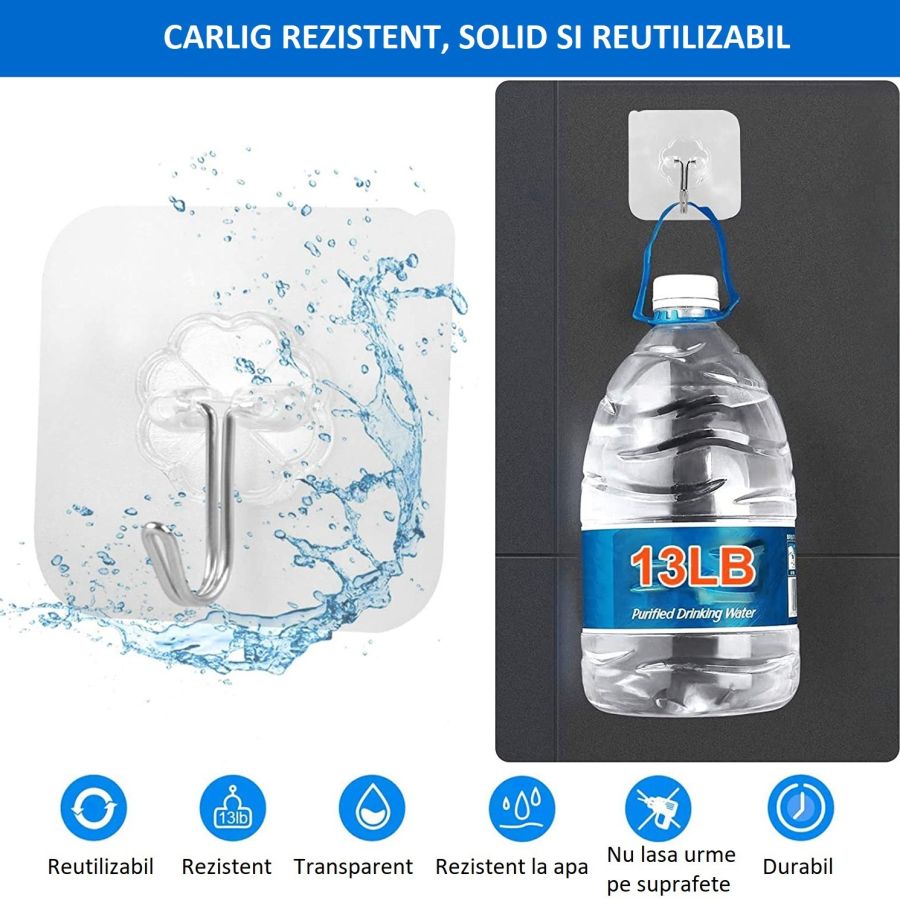 Set 6 carlige reutilizabile si ultra rezistente
