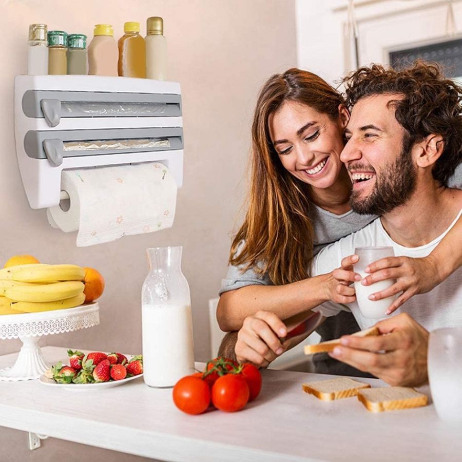 organizator bucatarie , folie alimentara , rola hartie si condimente