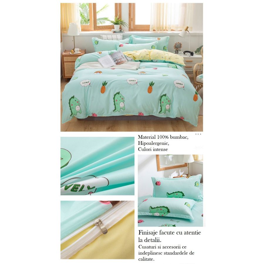 Lenjerie bumbac Pepa pig,150 x 200 cm, 4 piese