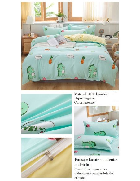 Lenjerie bumbac Pepa pig,150 x 200 cm, 4 piese