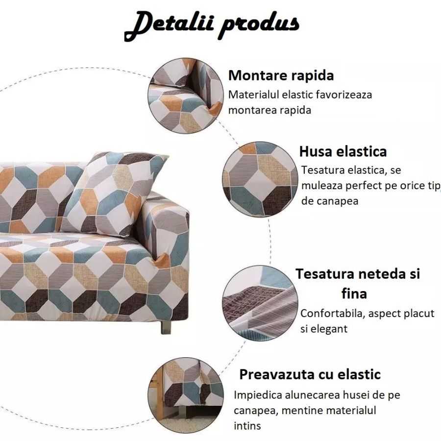 Husa canapea 2 locuri culoare bej