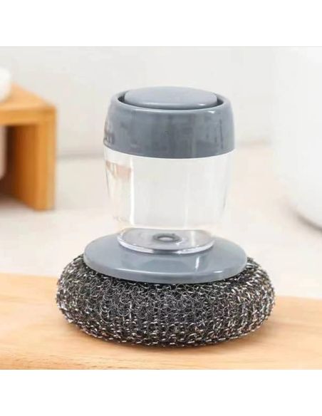 Dispozitiv  cu burete din otel inoxidabil si dispenser pentru deternet vase