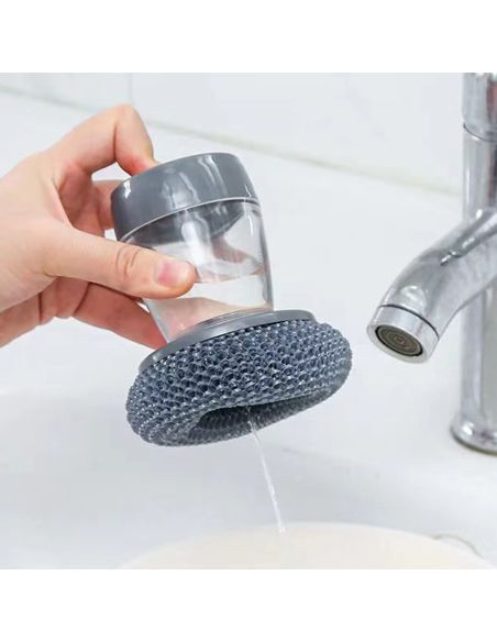 Dispozitiv  cu burete din otel inoxidabil si dispenser pentru deternet vase