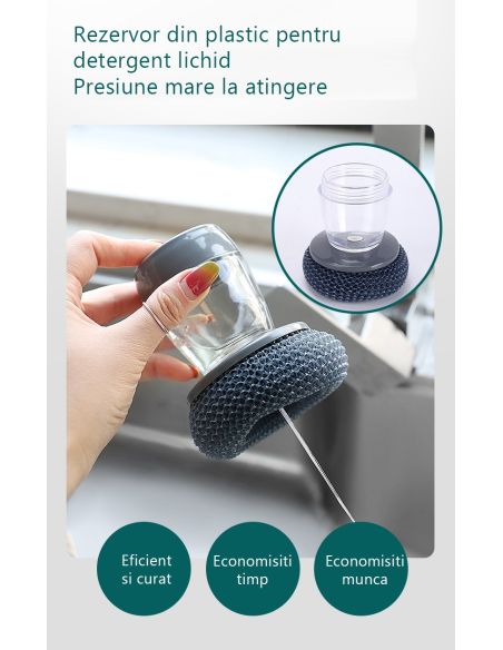 Dispozitiv  cu burete din otel inoxidabil si dispenser pentru deternet vase