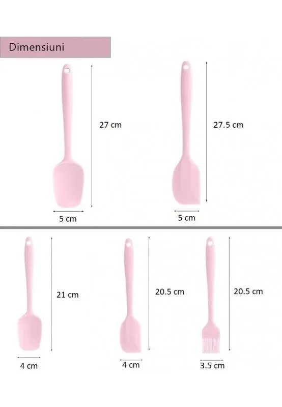 Set 5 spatule din silicon roz