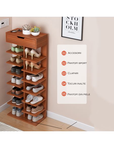 Pantofar maro din pal cu usi, organizator pantofi, raft pantofi, Elastix