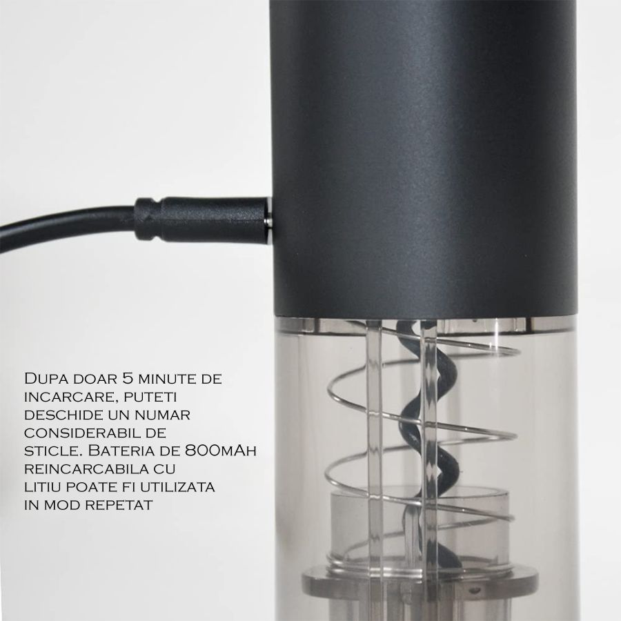 Tirbuson electric cu incarcare USB, deschizator electric pentru sticle, Elastix