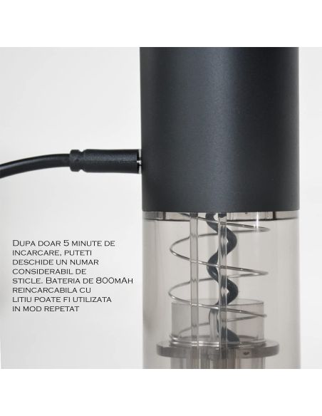 Tirbuson electric cu incarcare USB, deschizator electric pentru sticle, Elastix