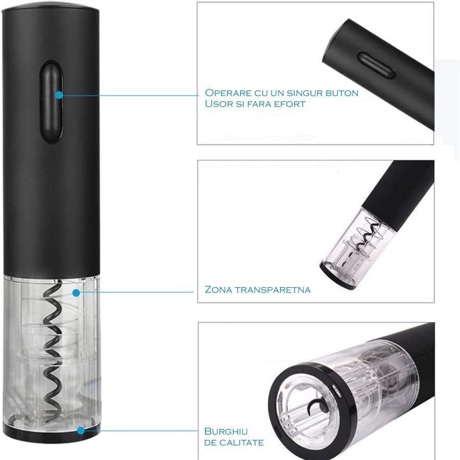 Tirbuson electric cu incarcare USB, deschizator electric pentru sticle, Elastix