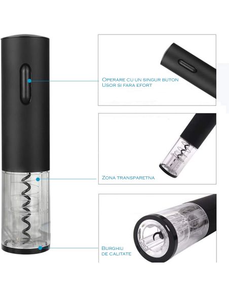 Tirbuson electric cu incarcare USB, deschizator electric pentru sticle, Elastix